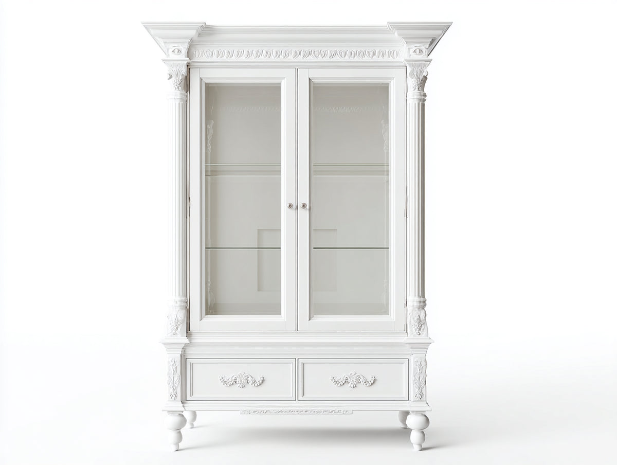 Vitrinen 100x40x190 cm - Holzoptik in Weiß - klassisches Design mit Glastüren
