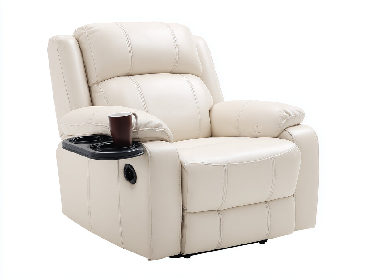 Liegesessel Polstersessel Kunstleder 85x90x105 cm Weiß - Modernes Design mit Relaxfunktion und Getränkehalter