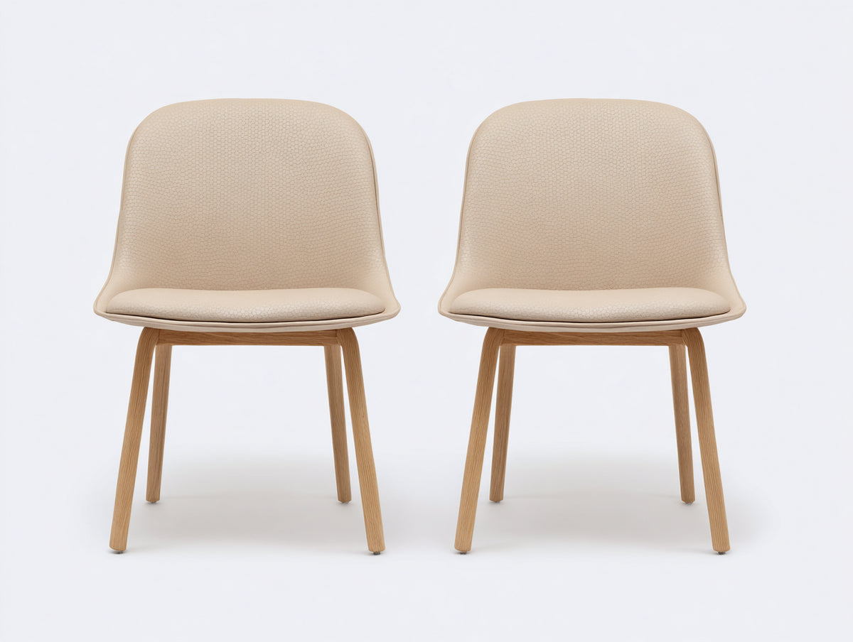 Esszimmerstühle 52x57x84 cm mit Kunstlederbezug in Beige - 2er-Set mit Schalensitz und Holzgestell
