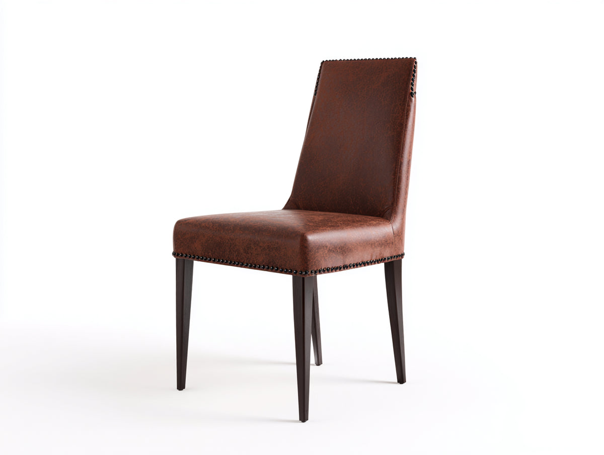 Esszimmerstühle 50x60x102 cm mit Kunstlederbezug in Cognacbraun - Hohe Rückenlehne mit Ziernägeln und Holzgestell