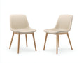 Esszimmerstühle 2er Set gepolstert in Lederoptik mit Holzgestell 55x55x82 cm - Beige-Naturholz - Modernes Design