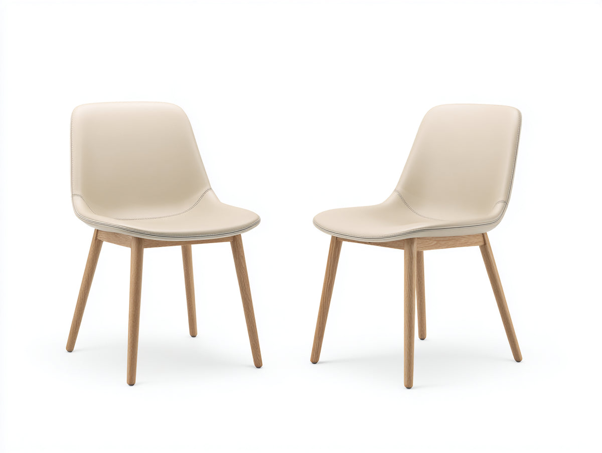 Esszimmerstühle 2er Set gepolstert in Lederoptik mit Holzgestell 55x55x82 cm - Beige-Naturholz - Modernes Design