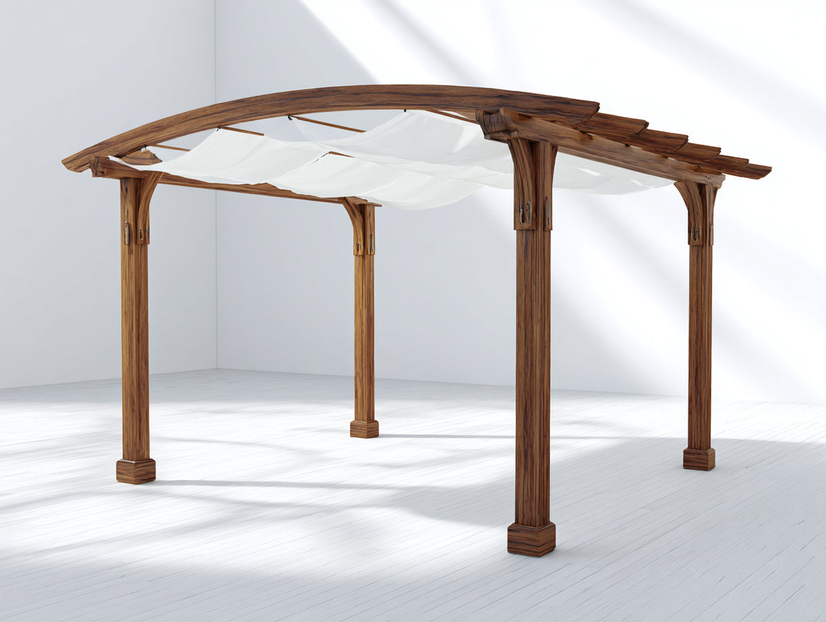 Pavillon Holz 500x300x250 cm Braun Weiß - Modernes Design mit Stoffdach