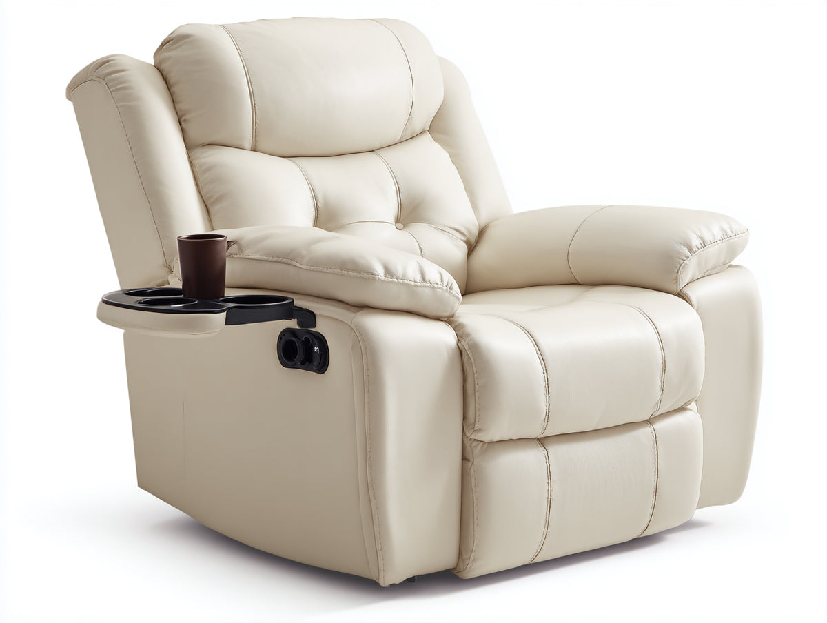 Liegesessel 85x95x105 cm - Kunstlederbezug in Beige - gepolsterter Relaxsessel mit Liegefunktion