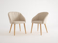 Esszimmerstühle 2er Set gepolstert in Lederoptik mit Holzbeinen 55x55x78 cm - Cremeweiß-Naturholz - Modernes Design