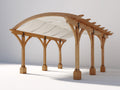 Pavillon 400x300x260 cm aus Holz in Natur-Cremeweiß - Geschwungenes Dach mit Stoffbespannung im Pergola-Design