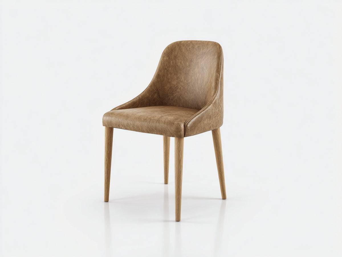 Esszimmerstuhl mit Kunstlederbezug 58x60x88 cm - Braun-Naturholz - gepolsterte Rückenlehne für Esszimmer und Küche